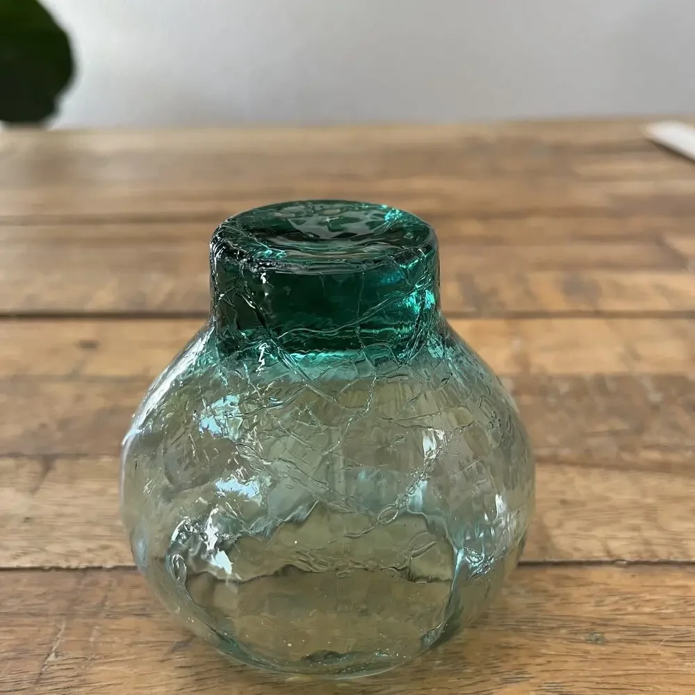 Hand Blown Crackled Glass Candle Holder 3.5
